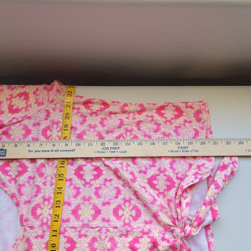 Stella Parker Top Womens Large Pink Yellow Floral Bell Sleeve Tie Front Boho - Picture 5 of 6